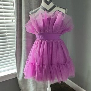 Purple Tulle Strapless Dress
